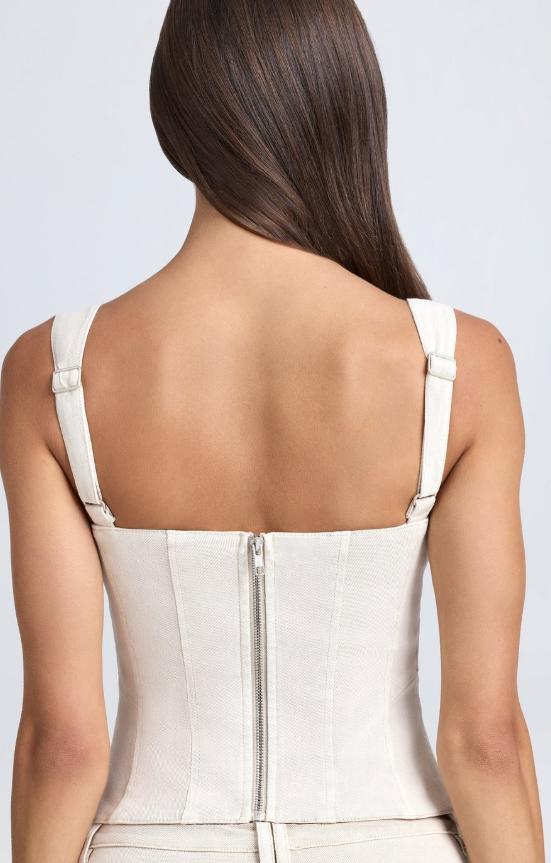 OH POLLY- Danna Denim Style Lace-Up Corset Top in Ecru