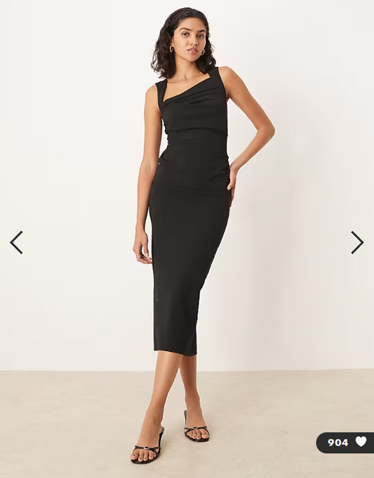 ASOS DESIGN square neck midi dress in black