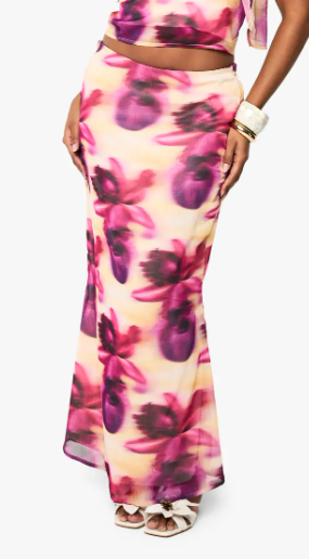 boohoo Blurred Floral Print Woven Skirt
