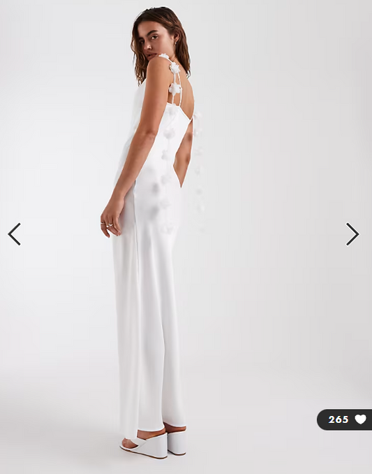 Vero Moda satin cowl neck maxi dress with 3d floral applique trim in white