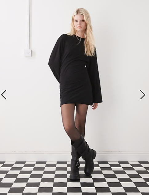 Weekday - cinch waist long sleeve mini dress in black