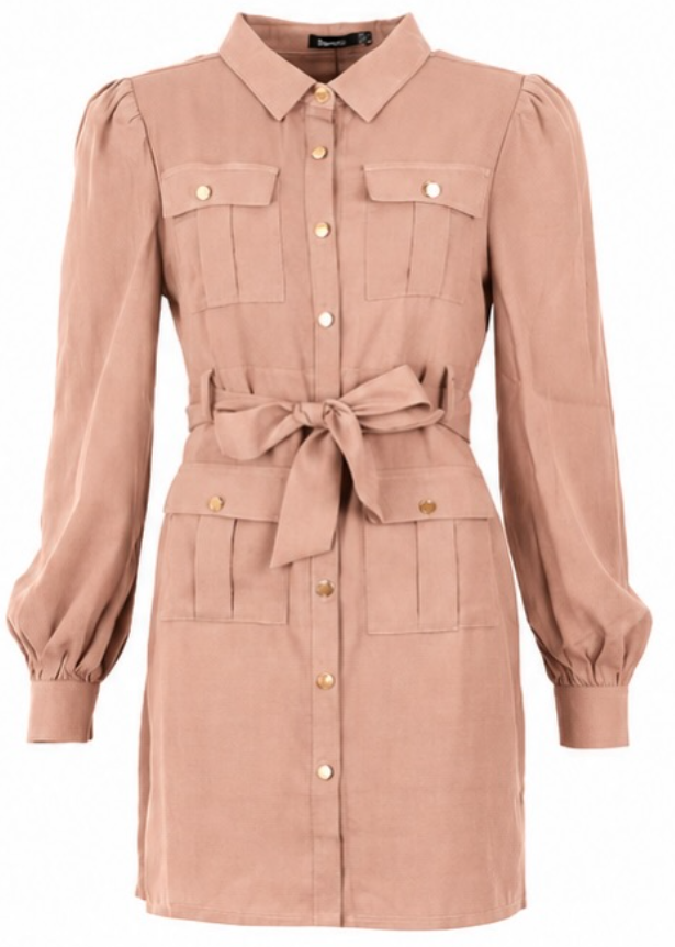 BOOHOO Utility Pocket Detail Shirt Dress Rose