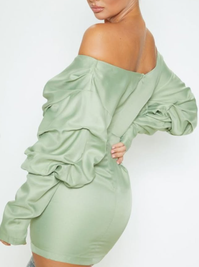 Sage Green Off The Shoulder Ruched Bodycon Dress