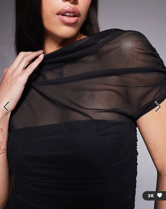 ASOS DESIGN draped shoulder mesh mini dress with ruching in black
