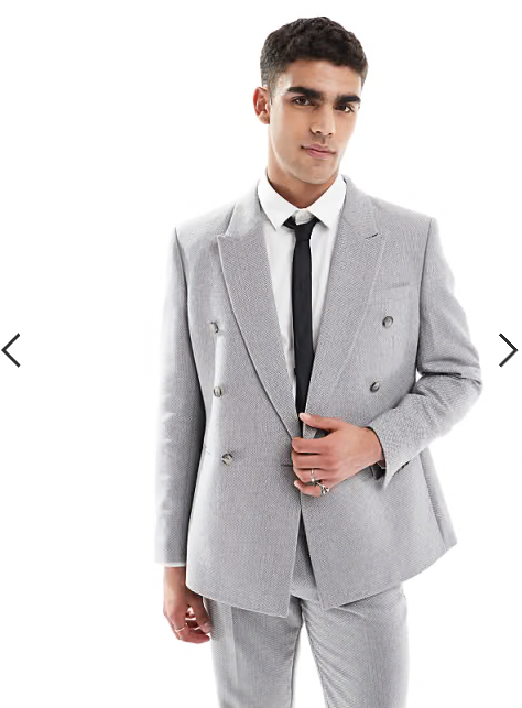 ASOS DESIGN wool blend double breasted regular suit jacket in grey basketweave