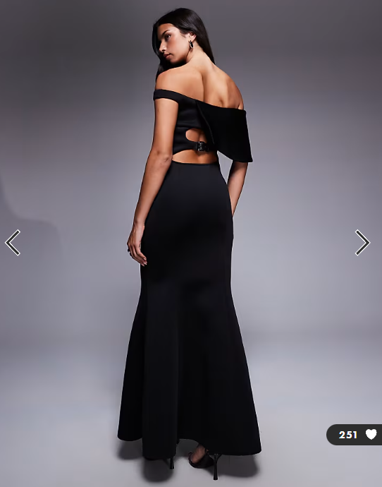 ASOS DESIGN off shoulder maxi dress with belt back detail in black scuba-style fabric