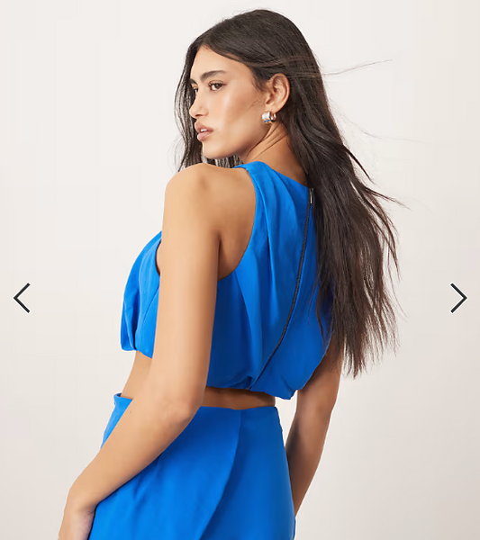 ARRANGE ruched detail racer neck top in bold blue