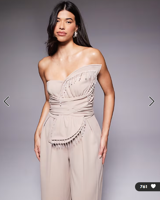 ASOS LUXE 3D petal jumpsuit with drop bead detail in stone