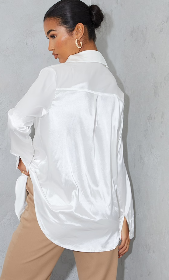 White Satin Button Front Shirt