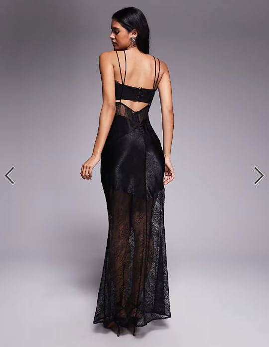 ASOS DESIGN satin and lace mix sheer bodice cami maxi dress in black
