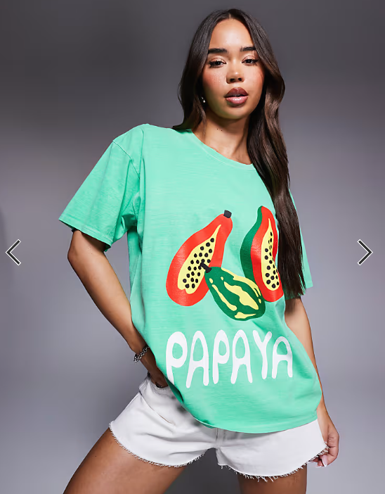 Kaiia cotton rich exclusive papaya fruit graphic oversized t-shirt in green