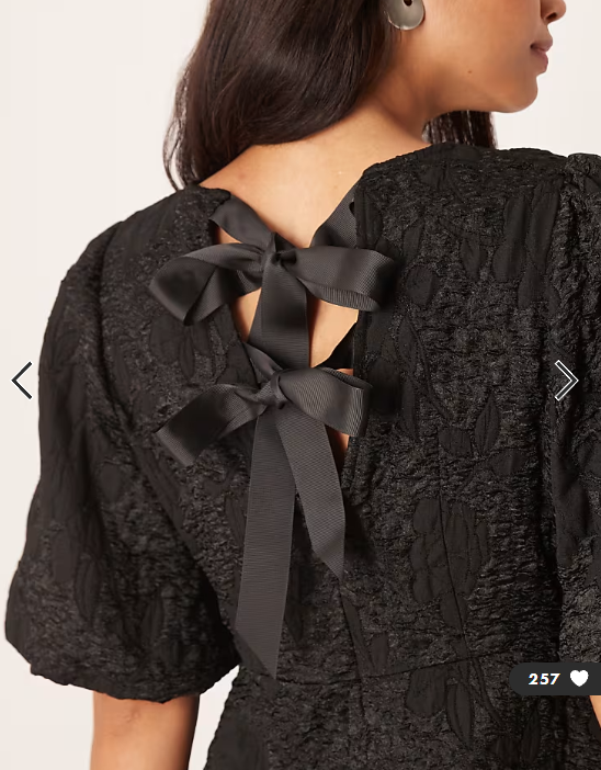 JDY mini dress with puff sleeves and bow back in black jacquard