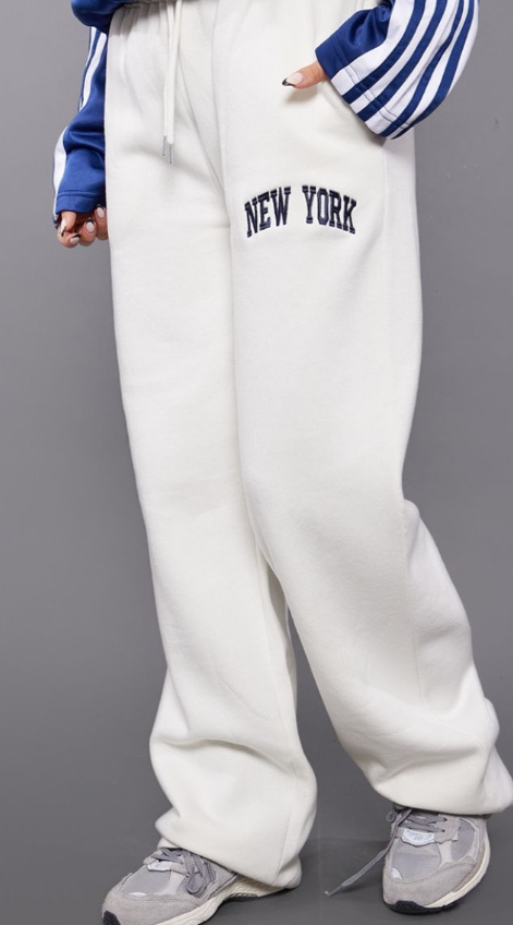 Plt - White New York Print Wide Leg Joggers