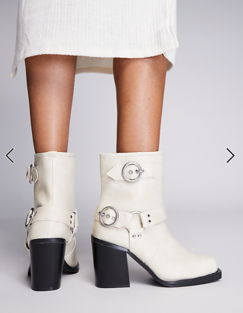Public Desire Wide Fit Freak heeled ankle biker boot in cream