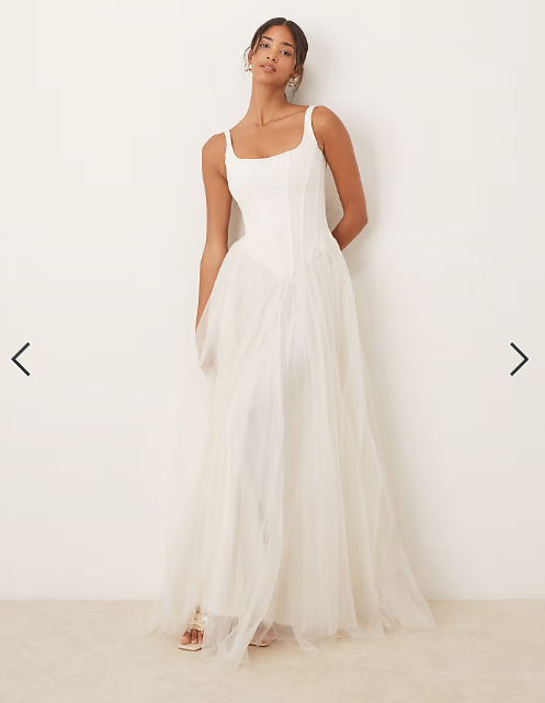 Lace & Beads corset drop hem maxi dress in ivory