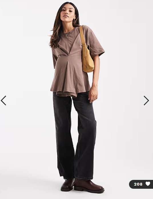 ASOS DESIGN Maternity pleat tuck detail t-shirt in mocha