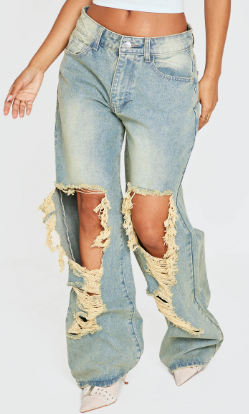 Petite Indigo Vintage Wash Extreme Rip Jeans