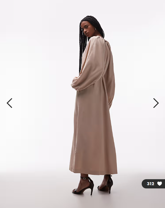 & Other Stories satin cape detail maxi dress with volume sleeves in sand