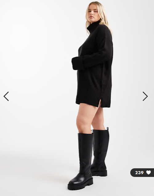 Brave Soul Plus high neck knitted jumper dress in black