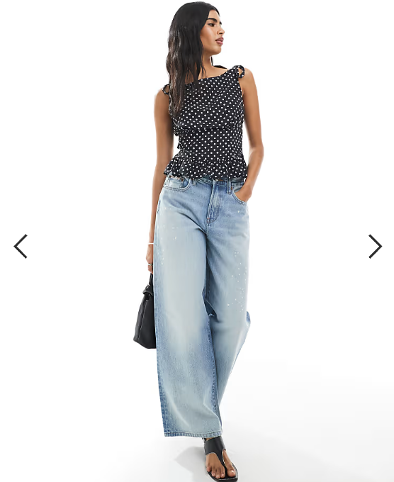 ASOS DESIGN tie shoulder cinched cami in polka dot