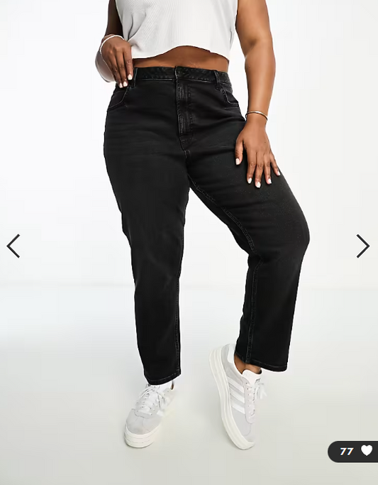 ASOS DESIGN Curve slim fit comfort mom jeans in washed black