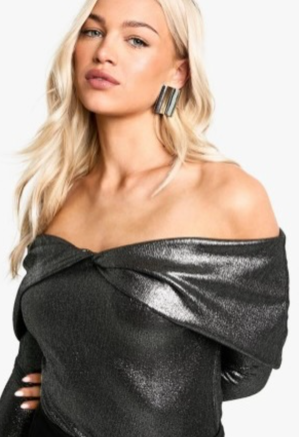 Boohoo metallic twist bodysuit black