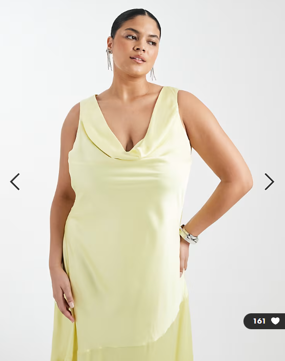 TFNC Plus Bridesmaid satin cowl front and back maxi dress in butter lemon