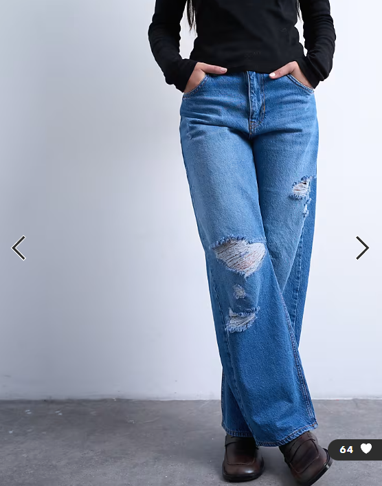 Topshop barrel jean with thigh rips in vintage blue