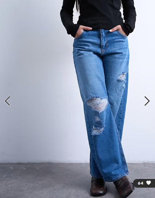 Topshop barrel jean with thigh rips in vintage blue
