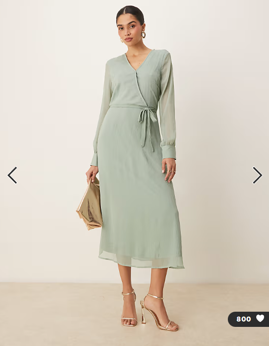 Vila longsleeve v-neck midi dress in sage green