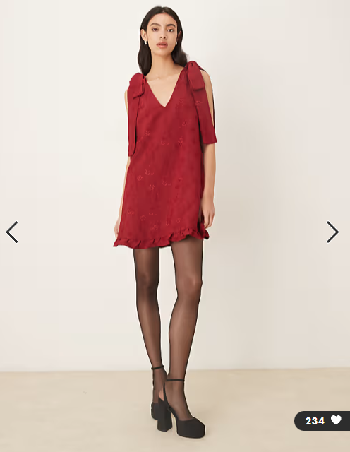 Sister Jane v neck bow shoulder mini dress with ruffle hem in berry red