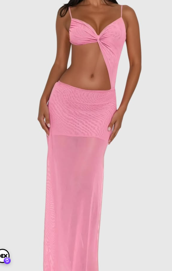 Ego - Strappy Twist Front Detail Cut Out Maxi Dress In Pink Mesh