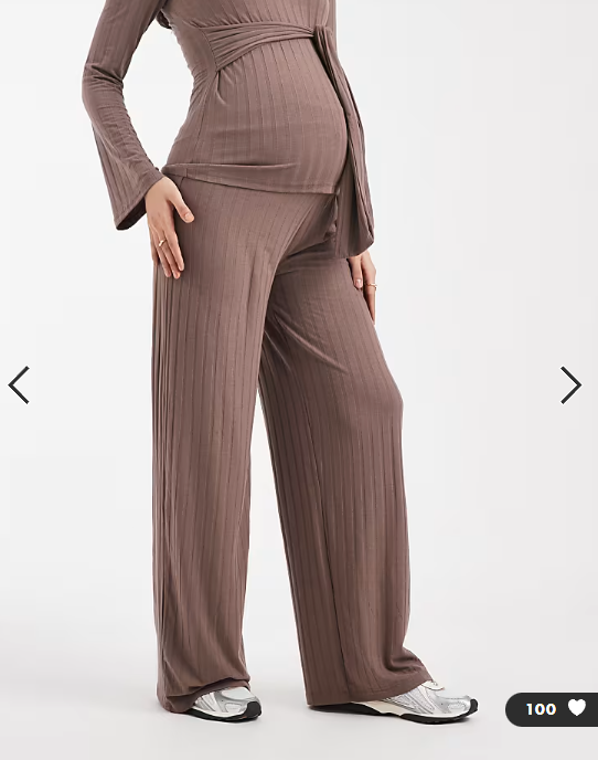 Mamalicious Maternity ribbed wide leg jersey pants in light brown