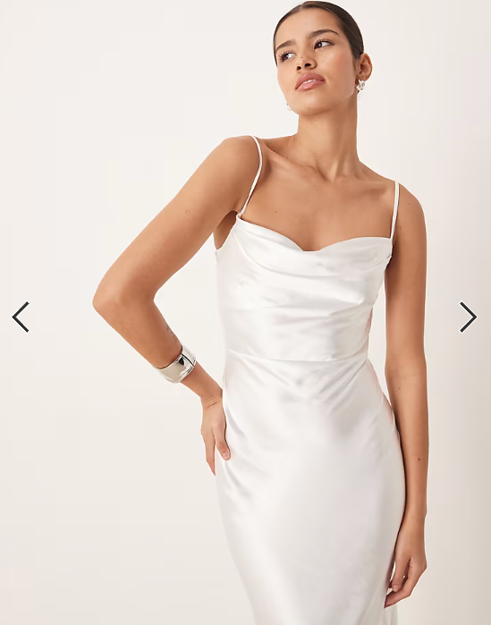 Pretty Lavish Bridal Keisha satin drape cowl neck cami maxi dress in ivory