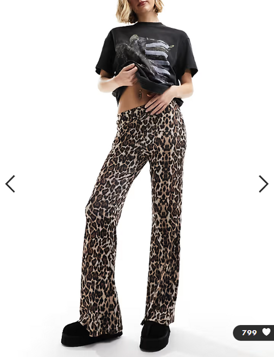 ONLY ribbed flare trousers in leopard print