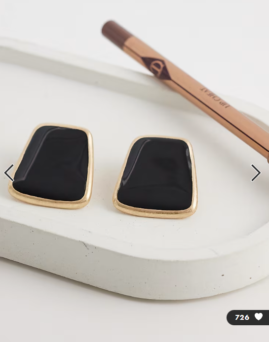 ASOS DESIGN studs with black resin stone detail in gold tone