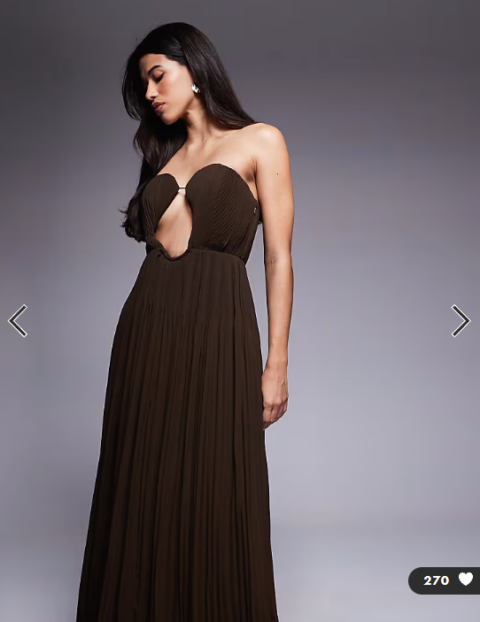 ASOS DESIGN wired bandeau cutout elevated maxi dress with full skirt in chocolate