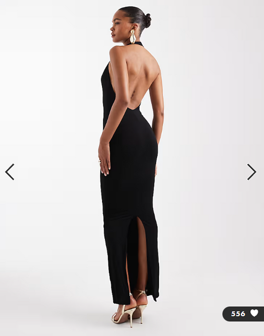 Wanderdoll Phe sculpting second skin halterneck plunge bodycon maxi dress in black
