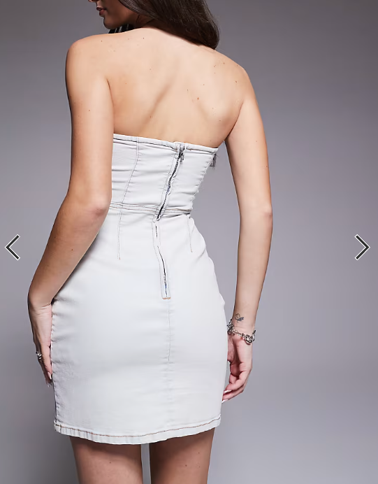 ASOS DESIGN Hourglass denim bandeau bodycon mini dress in lightwash