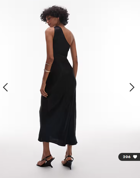 & Other Stories one shoulder satin midi dress with twisted strap detail in black