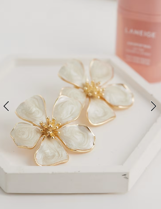 Accessorize enamel flower earrings in white