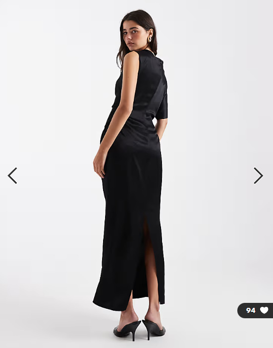 ASOS DESIGN satin cape asym midi dress in black