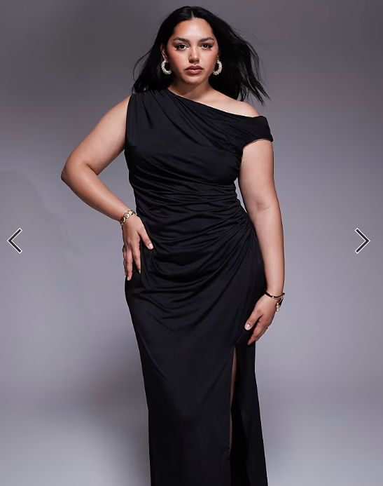 TFNC Plus asymetrical maxi dress with thigh split in black