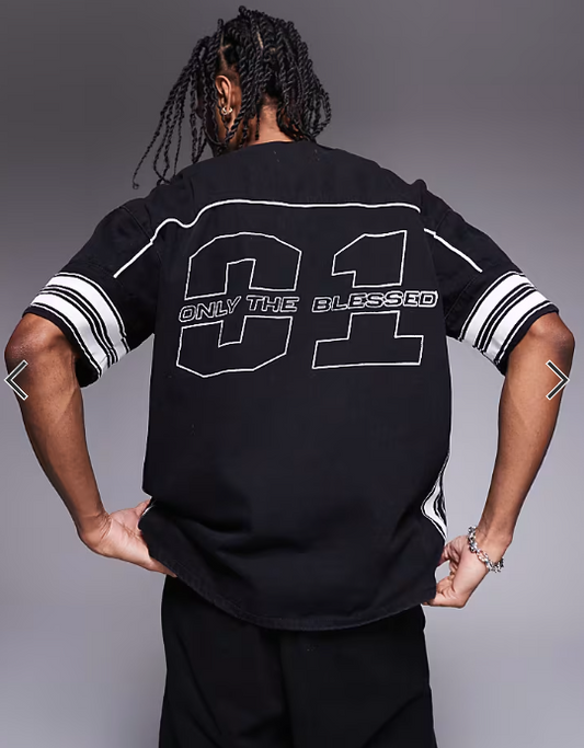Liquor N Poker - Oversized varsity hockey T-shirt in zwart