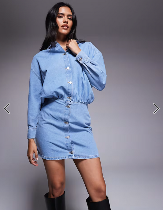 ASOS DESIGN denim shirt mini dress in pale bleach