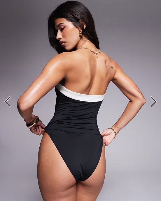 ASOS DESIGN Connie contrast smoothing bandeau swimsuit in black
