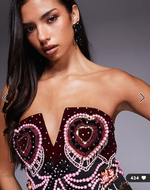 ASOS LUXE velvet heart embellished pearl trim mini dress with detachable straps