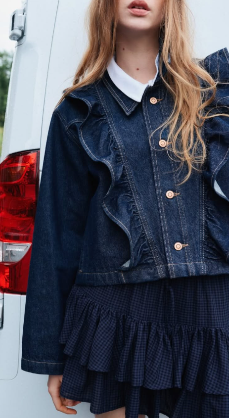 H&M-RUFFLE-TRIMMED DENIM JACKET