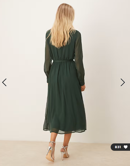 Vila - longsleeve v neck midi dress in dark green