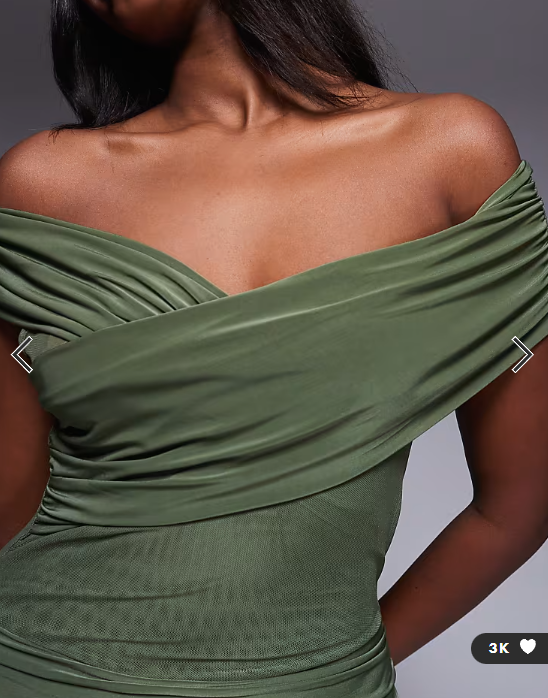 Kaiia exclusive double layered slinky off shoulder sheer mesh hem maxi dress in olive